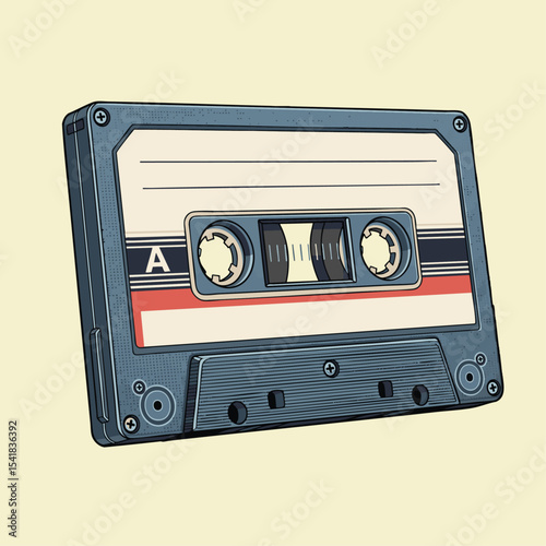 Vintage cassette tape with magnetic tape unspooling creates nostalgic vibe