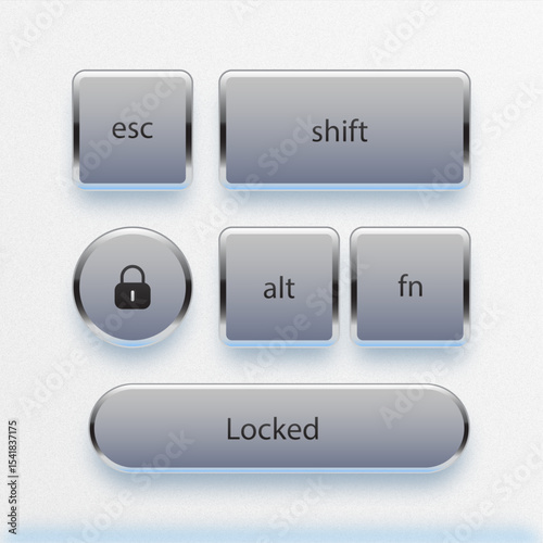 3d buttons with shiny silver chrome metal frame aluminum texture elements isolated