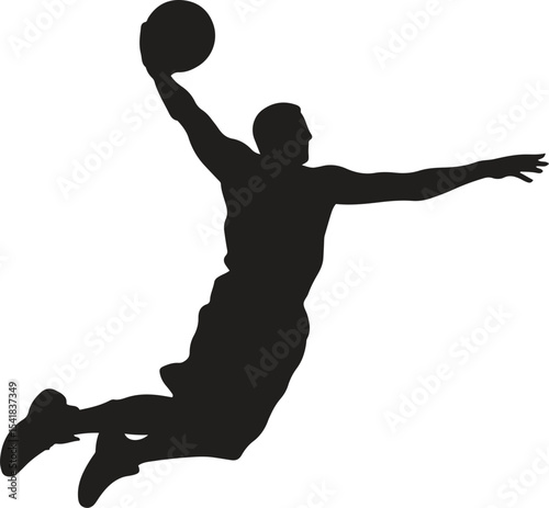 Silhouette of Basketball Dunk. Athletic, game, energy, competition, hoop. Vector illustration on white background