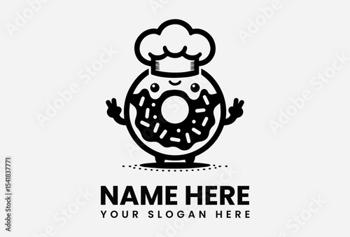 A cheerful donut character wearing a chef's hat, offering peace signs.