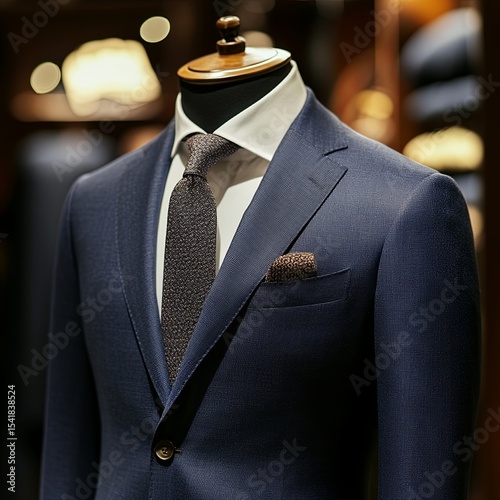 Semi-ready suit on mannequin indoors, closeup