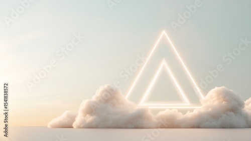A glowing Christian Trinity symbol (triangle with interwoven circle) surrounded by heavenly light rays, clouds parting above, ethereal and divine atmosphere