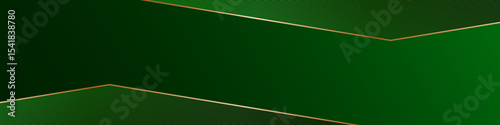 Emerald green gradient abstract banner with gold lines, 3d geometric pattern and shadows. Futuristic design. Shiny poster or web banner template