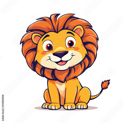 Vsai adorable cartoon lion cub sitting and smiling