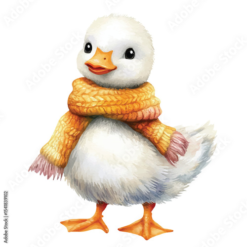 Adorable Baby Duckling Wearing a Warm Orange Knitted Scarf