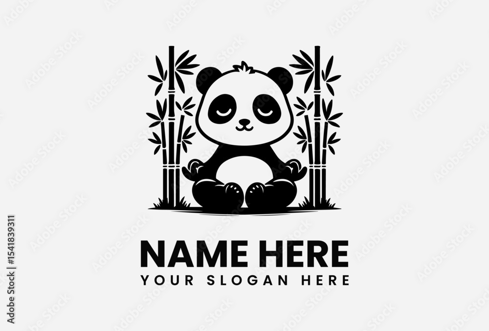 Fototapeta premium Serene panda bear meditating amidst bamboo stalks, a minimalist logo design.