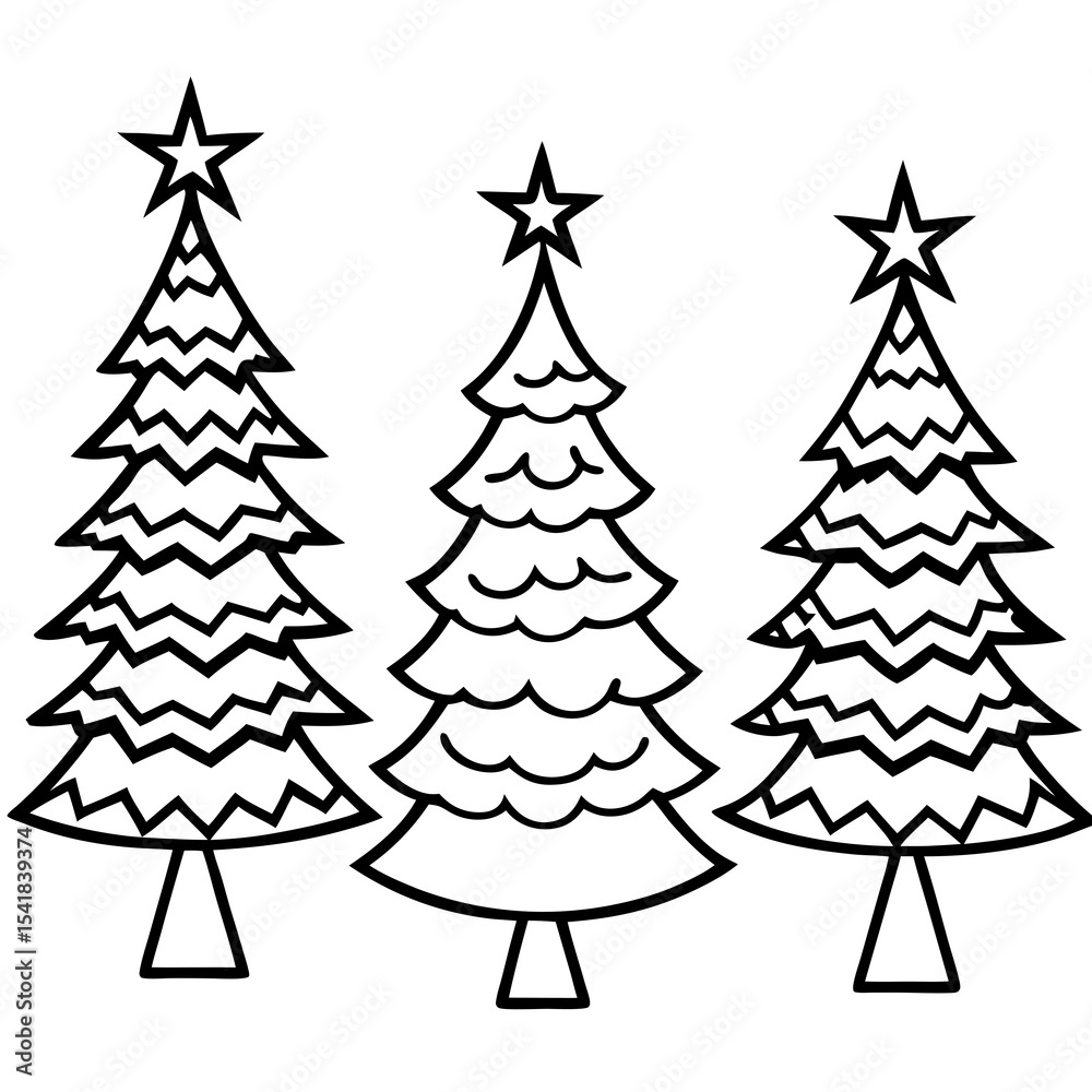Fototapeta premium Hand-Drawn Christmas Tree Outline Set