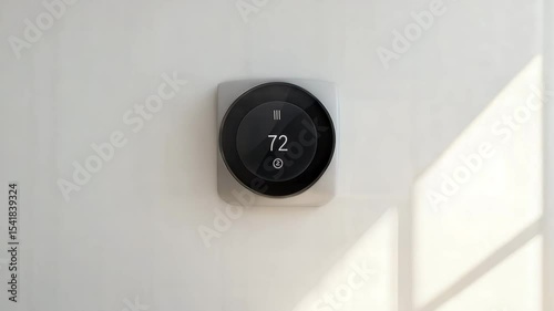 Smart thermostat displaying temperature in modern home interior  