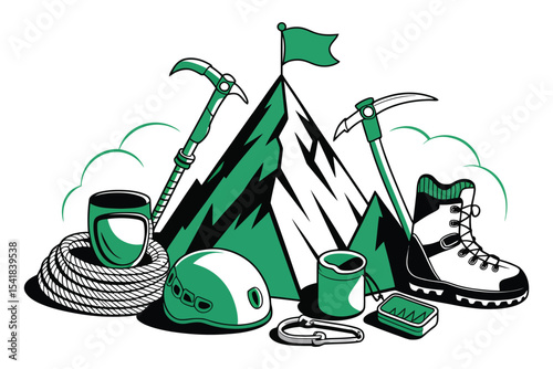 Green frog character in a hat and glass illustration set