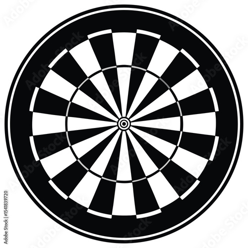 Simple black and white dartboard design for sport and recreational competitions
