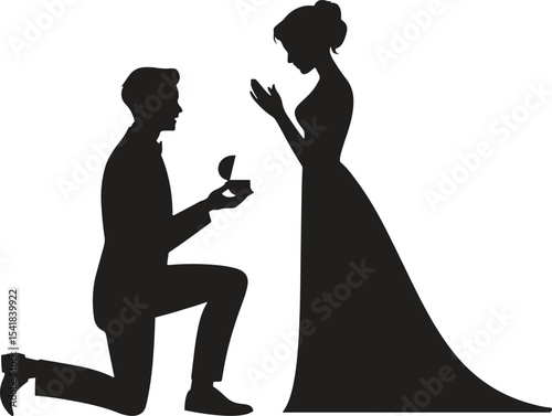 Silhouette of Man Proposing. Love, romance, engagement, wedding, emotion. Vector illustration on white background