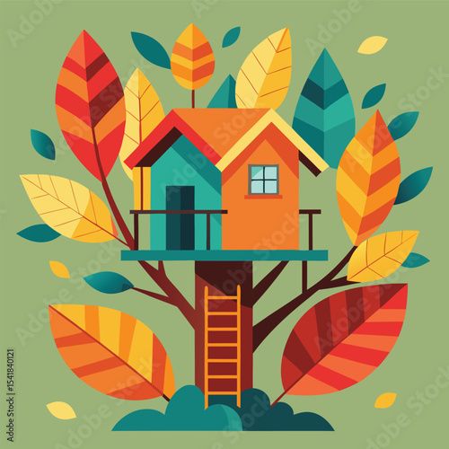 treehouse among colorful leaves 