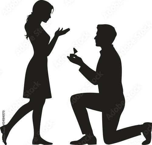 Silhouette of Man Proposing. Love, romance, engagement, wedding, emotion. Vector illustration on white background