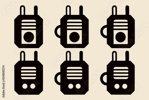 Stylish Walkie Talkie Icon Set in Outline and Filled Designs for Apps