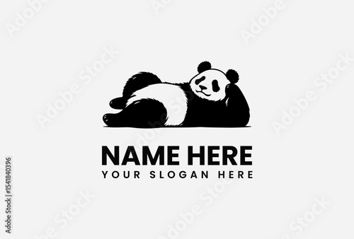 Relaxed panda logo design, featuring a stylized black and white panda lying down.