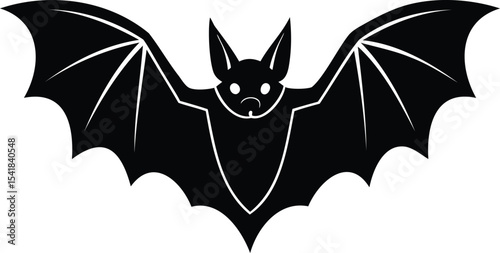Black bat silhouette with wide spread wings, great for Halloween decorations