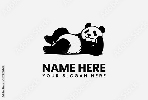 Relaxed panda logo design, black and white style, with space for text.