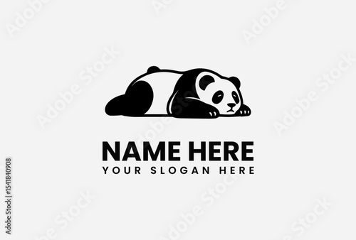 A cute, stylized panda bear lies down, resting peacefully, in a minimalist logo design.