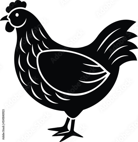 Sleek Silhouette of a Chicken, Vector Illustration on a White Background