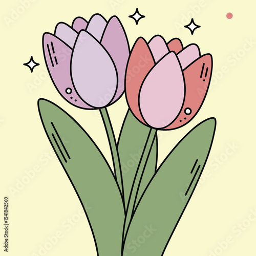 Colorful Tulip Illustration with Stars