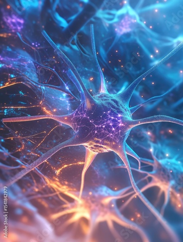 Nervous system MRI cells close-up showing white matter lesions, representing multiple sclerosis diagnosis and brain disease research, medical concept with copy space.