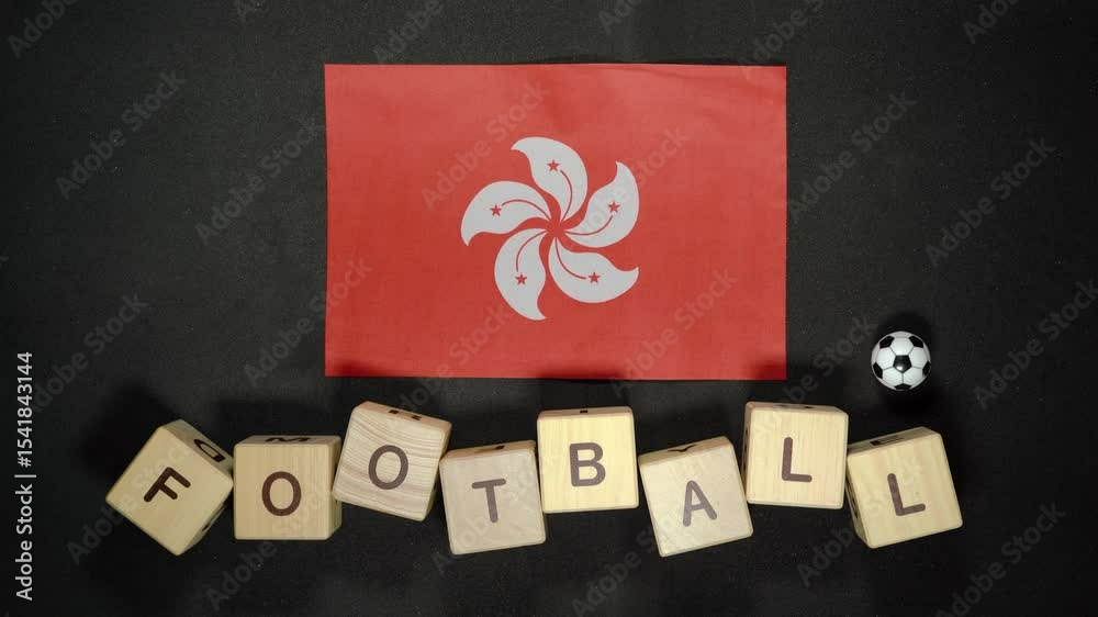 Hong Kong flag with football title. football concept