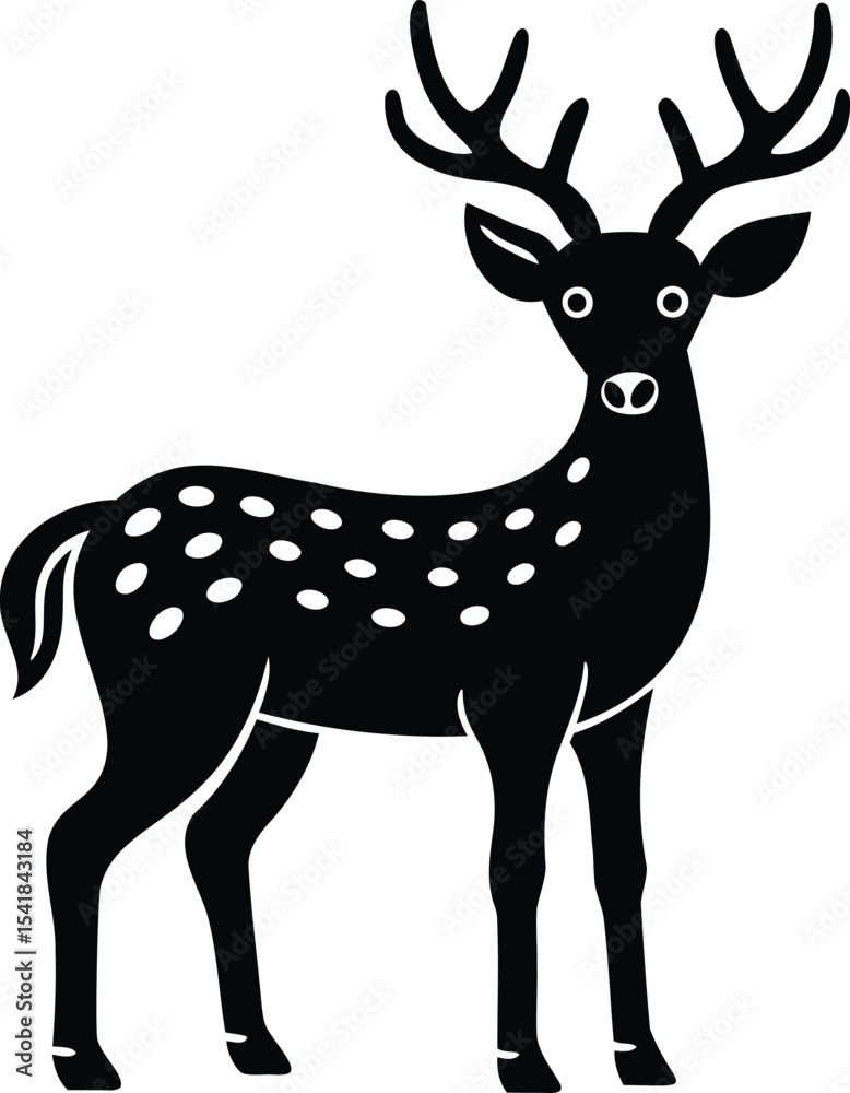 Fototapeta premium Black silhouette of a spotted deer with antlers on a white background