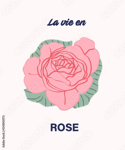 Minimal Rose Illustration with "La Vie en Rose" Slogan – Elegant Line Art Design
