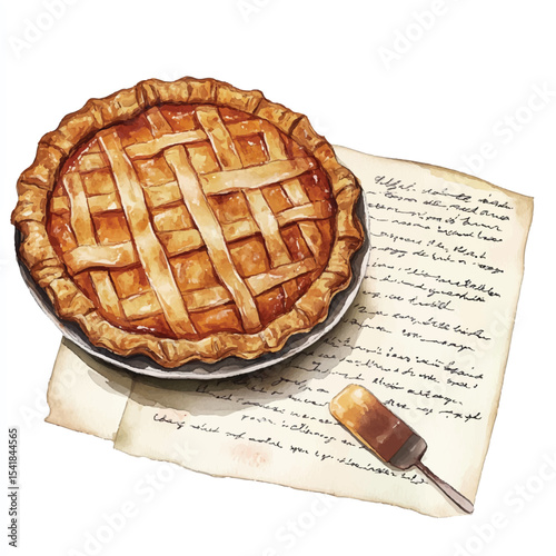 A Delectable Watercolor Pie with Vintage Recipe Notes