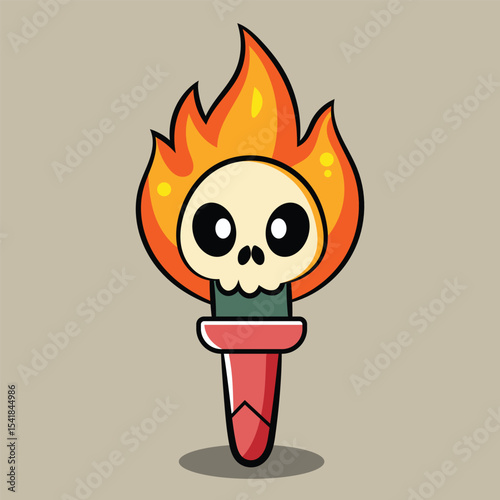 Flaming torch with skull spirit face doodle icon image kawaii cartoon vector illustration