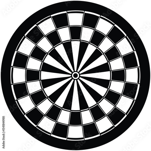 Classic monochrome dartboard illustration with precise rings and target design isolated