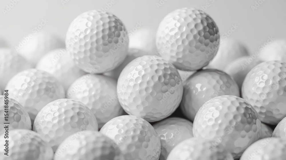 White golf balls stacked together, showcasing their textured surface and round shape, create visually appealing composition White golf balls stacked together, showcasing their textured surface and round shape, create visually appealing composition