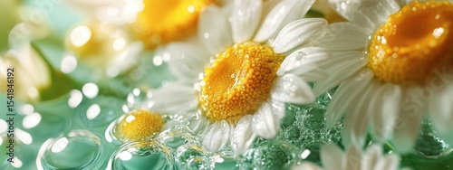 Blooming Chamomile Flowers in Sparkling Water Natural Skincare Concept