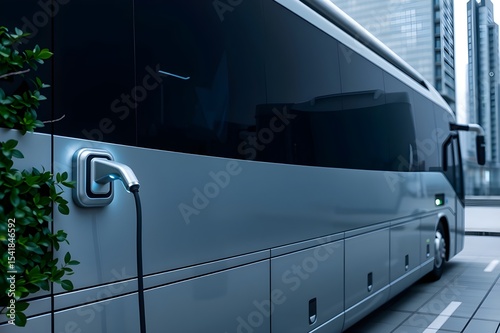 Charging a luxury electric bus from environmentally friendly renewable energy sources.green energy concept.
