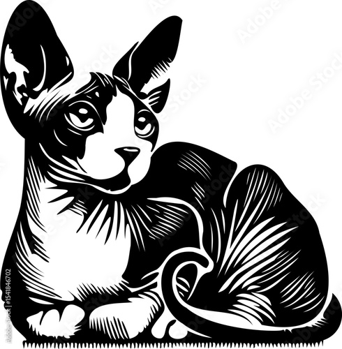 SVG cat sphinx black and white vector file for printing, cutting