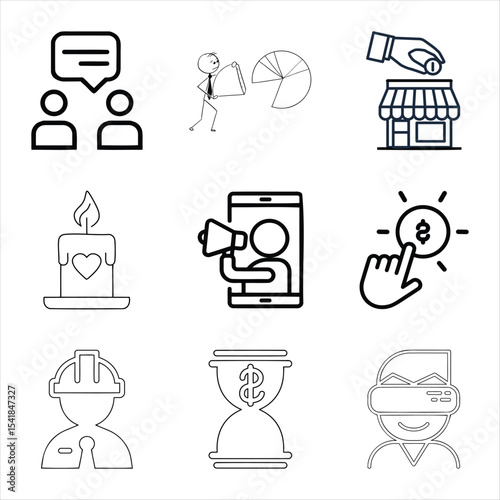 Business And Technology Outline Icons Representing Growth Marketing Development And Innovation