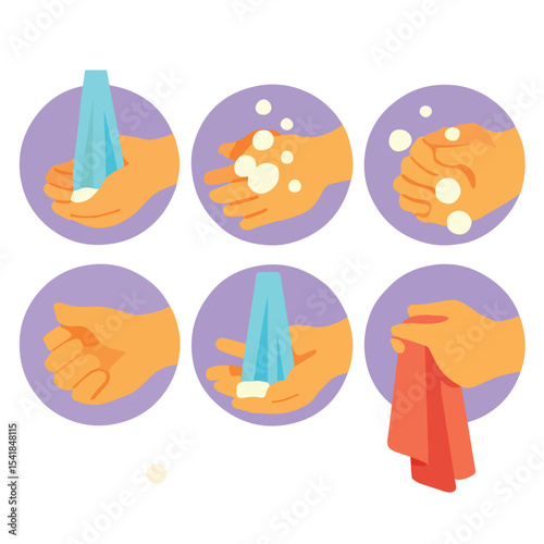 steps on how to wash your hands properly. vektor