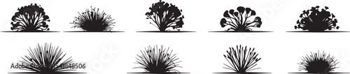 A set of shrubs and trees. Hand drawn vector illustration