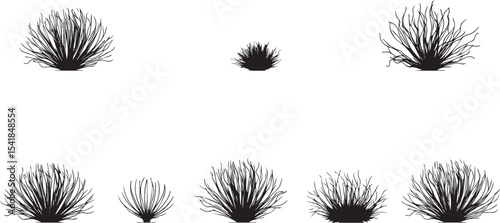A set of shrubs and trees. Hand drawn vector illustration