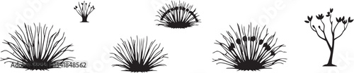 A set of shrubs and trees. Hand drawn vector illustration