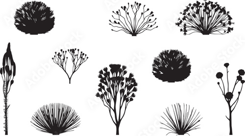 A set of shrubs and trees. Hand drawn vector illustration