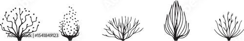 A set of shrubs and trees. Hand drawn vector illustration