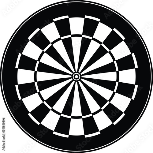 Minimalist black and white dartboard vector illustration for sport and entertainment design
