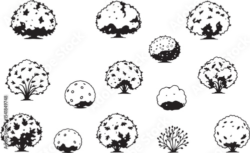A set of shrubs and trees. Hand drawn vector illustration