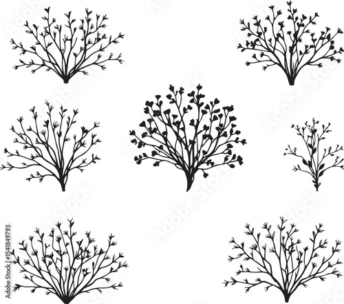 A set of shrubs and trees. Hand drawn vector illustration