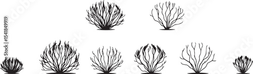 A set of shrubs and trees. Hand drawn vector illustration