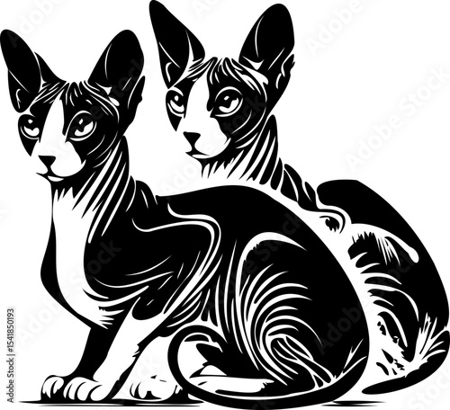 SVG file sphinx cats, black and white vector file for printing, cutting