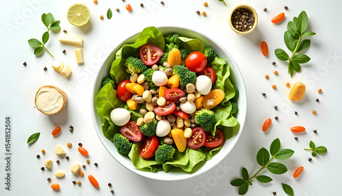 Serving of Fresh Garden Salad with Tomatoes and Greens