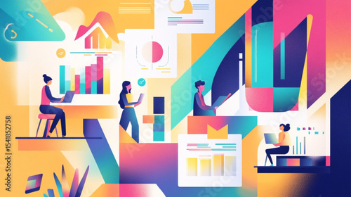 illustration of a business woman with statistics