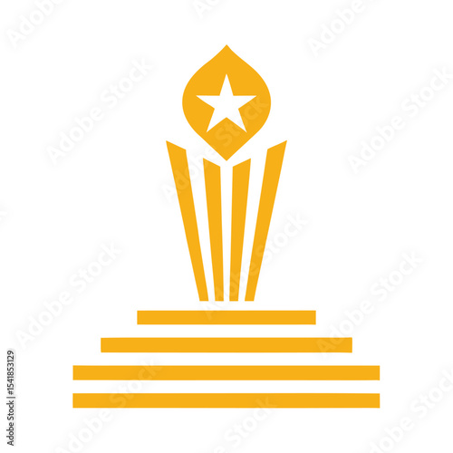 Golden Award Trophy with Star on Pedestal Steps yellow